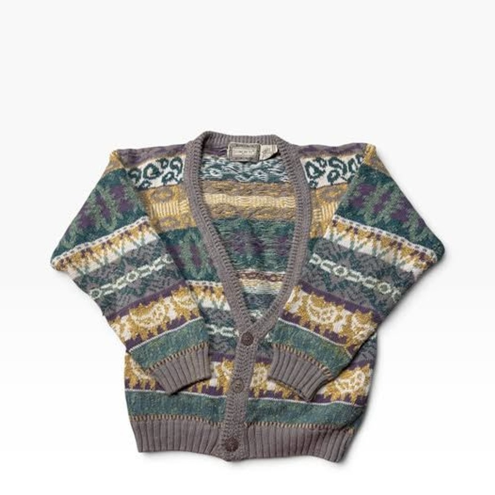 Concrete Mix Cardigan Sweater Womens S Multicolor Good Vintage Patterned Knit
